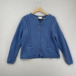 Vintage Talbots Cardigan Sweater Womens Large Blue Cable Knit Cottage Grandma
